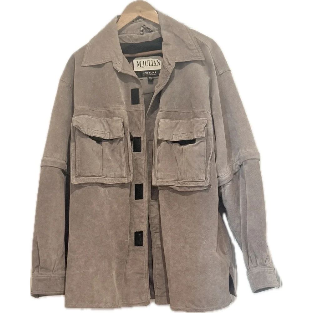 Vintage M Julian Wilsons Suede Utility Jacket XL Convertible Zip Off Sleeves Y2K - Picture 2 of 11